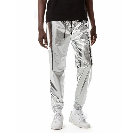 OUKU Men's Joggers Trousers Casual Pants Sequin Pants Drawstring Elastic Waist Shiny Metallic Solid Color Full Length Club Nightclub Disco Lights Casual Trousers Loose Fit Silver Black Micro-elastic