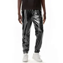 Hot OUKU Men's Joggers Trousers Casual Pants Sequin Pants Drawstring Elastic Waist Shiny Metallic Solid Color Full Length Club Nightclub Disco Lights Casual Trousers Loose Fit Silver Black Micro-elastic