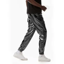 Hot OUKU Men's Joggers Trousers Casual Pants Sequin Pants Drawstring Elastic Waist Shiny Metallic Solid Color Full Length Club Nightclub Disco Lights Casual Trousers Loose Fit Silver Black Micro-elastic