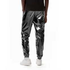 Hot OUKU Men's Joggers Trousers Casual Pants Sequin Pants Drawstring Elastic Waist Shiny Metallic Solid Color Full Length Club Nightclub Disco Lights Casual Trousers Loose Fit Silver Black Micro-elastic
