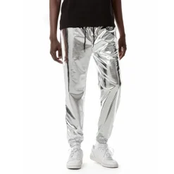 Hot OUKU Men's Joggers Trousers Casual Pants Sequin Pants Drawstring Elastic Waist Shiny Metallic Solid Color Full Length Club Nightclub Disco Lights Casual Trousers Loose Fit Silver Black Micro-elastic