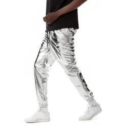 Hot OUKU Men's Joggers Trousers Casual Pants Sequin Pants Drawstring Elastic Waist Shiny Metallic Solid Color Full Length Club Nightclub Disco Lights Casual Trousers Loose Fit Silver Black Micro-elastic