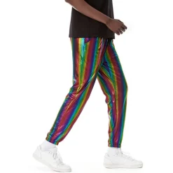 Hot OUKU Men's Joggers Trousers Casual Pants Sequin Pants Drawstring Elastic Waist Shiny Metallic Solid Color Full Length Club Nightclub Disco Lights Casual Trousers Loose Fit Silver Black Micro-elastic