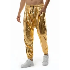 Online OUKU Men's Joggers Trousers Casual Pants Sequin Pants Elastic Waist Elastic Cuff Solid Colored Windproof Breathable Full Length Casual Clubwear Athleisure Loose Fit Silver Gold Micro-elastic