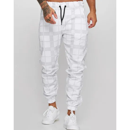 Outlet OUKU Men's Joggers Trousers Casual Pants Plaid Drawstring Trousers Elastic Waist Print Plaid Geometry Outdoor Sports Full Length Formal Sports Outdoor Streetwear Casual Black White Micro-elastic
