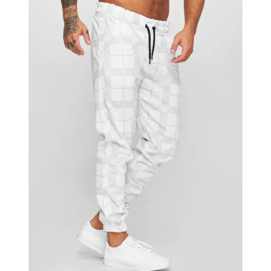 Outlet OUKU Men's Joggers Trousers Casual Pants Plaid Drawstring Trousers Elastic Waist Print Plaid Geometry Outdoor Sports Full Length Formal Sports Outdoor Streetwear Casual Black White Micro-elastic
