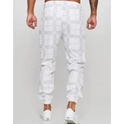 Outlet OUKU Men's Joggers Trousers Casual Pants Plaid Drawstring Trousers Elastic Waist Print Plaid Geometry Outdoor Sports Full Length Formal Sports Outdoor Streetwear Casual Black White Micro-elastic