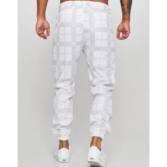 Outlet OUKU Men's Joggers Trousers Casual Pants Plaid Drawstring Trousers Elastic Waist Print Plaid Geometry Outdoor Sports Full Length Formal Sports Outdoor Streetwear Casual Black White Micro-elastic