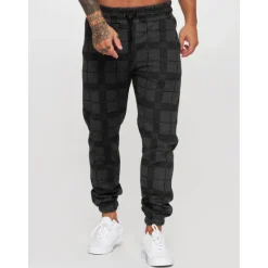 Outlet OUKU Men's Joggers Trousers Casual Pants Plaid Drawstring Trousers Elastic Waist Print Plaid Geometry Outdoor Sports Full Length Formal Sports Outdoor Streetwear Casual Black White Micro-elastic