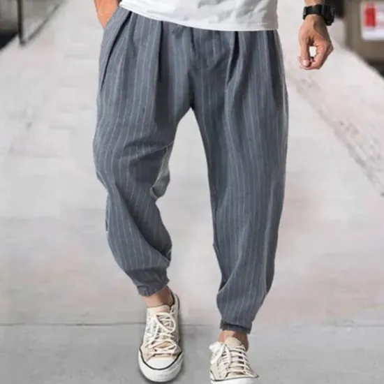 Hot OUKU Men's Joggers Trousers Casual Pants Pocket Drawstring Elastic Waist Striped Comfort Sports Outdoor Daily Fashion Casual Black Navy Blue Micro-elastic