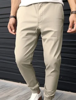 Discount OUKU Men's Joggers Trousers Chinos Casual Pants Pocket Elastic Waist Plain Comfort Breathable Outdoor Daily Going out Fashion Casual Black Army Green