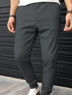 Discount OUKU Men's Joggers Trousers Chinos Casual Pants Pocket Elastic Waist Plain Comfort Breathable Outdoor Daily Going out Fashion Casual Black Army Green