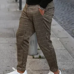 New OUKU Men's Joggers Trousers Chinos Chino Pants Plaid Dress Pants Pocket Plaid Comfort Breathable Daily Holiday Going out Streetwear Stylish Khaki