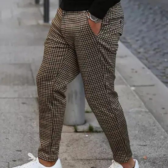 New OUKU Men's Joggers Trousers Chinos Chino Pants Plaid Dress Pants Pocket Plaid Comfort Breathable Daily Holiday Going out Streetwear Stylish Khaki
