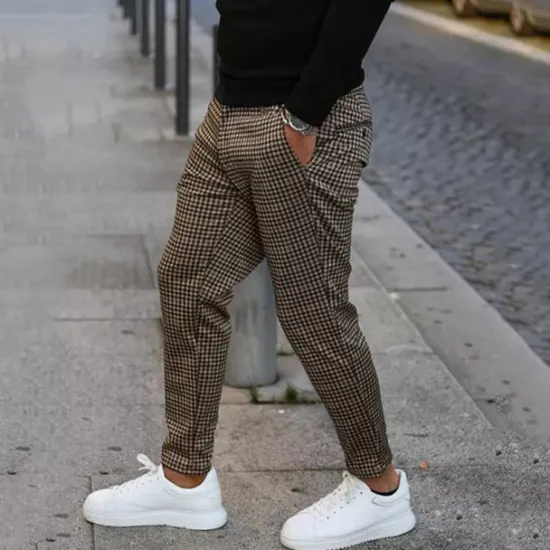 New OUKU Men's Joggers Trousers Chinos Chino Pants Plaid Dress Pants Pocket Plaid Comfort Breathable Daily Holiday Going out Streetwear Stylish Khaki
