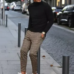 New OUKU Men's Joggers Trousers Chinos Chino Pants Plaid Dress Pants Pocket Plaid Comfort Breathable Daily Holiday Going out Streetwear Stylish Khaki