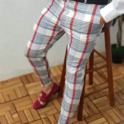 Best OUKU Men's Joggers Trousers Chinos Chino Pants Plaid Dress Pants Pocket Plaid Comfort Breathable Daily Holiday Going out Streetwear Stylish White & Blue Blue