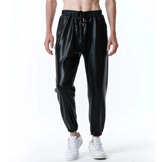 Clearance OUKU Men's Joggers Trousers Chinos Casual Pants Sequin Pants Drawstring Elastic Waist Shiny Metallic Solid Color Nightclub Disco Lights Casual Hip Hop Silver Black