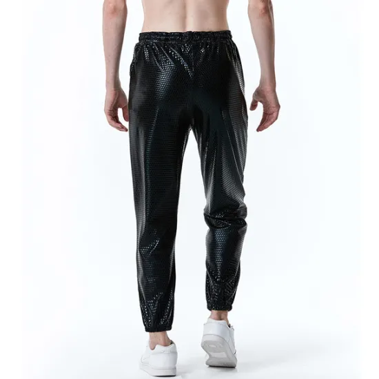 Clearance OUKU Men's Joggers Trousers Chinos Casual Pants Sequin Pants Drawstring Elastic Waist Shiny Metallic Solid Color Nightclub Disco Lights Casual Hip Hop Silver Black