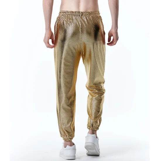 Clearance OUKU Men's Joggers Trousers Chinos Casual Pants Sequin Pants Drawstring Elastic Waist Shiny Metallic Solid Color Nightclub Disco Lights Casual Hip Hop Silver Black