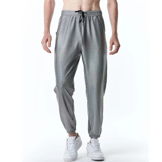 Clearance OUKU Men's Joggers Trousers Chinos Casual Pants Sequin Pants Drawstring Elastic Waist Shiny Metallic Solid Color Nightclub Disco Lights Casual Hip Hop Silver Black