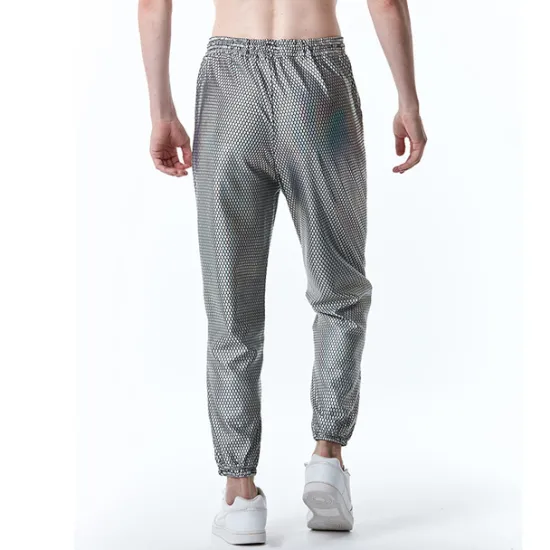 Clearance OUKU Men's Joggers Trousers Chinos Casual Pants Sequin Pants Drawstring Elastic Waist Shiny Metallic Solid Color Nightclub Disco Lights Casual Hip Hop Silver Black