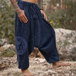 OUKU Men's Joggers Trousers Summer Pants Baggy Pants Beach Pants Drawstring Elastic Waist Drop Crotch Plain Comfort Breathable Full Length Outdoor Casual Holiday Ethnic Style Retro Vintage Green