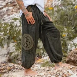 OUKU Men's Joggers Trousers Summer Pants Baggy Pants Beach Pants Drawstring Elastic Waist Drop Crotch Plain Comfort Breathable Full Length Outdoor Casual Holiday Ethnic Style Retro Vintage Green