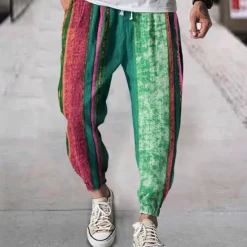 New OUKU Men's Joggers Trousers Summer Pants Beach Pants Drawstring Elastic Waist Graphic Stripe Comfort Breathable Daily Beach Fashion Simple Purple Green Micro-elastic