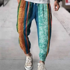 New OUKU Men's Joggers Trousers Summer Pants Beach Pants Drawstring Elastic Waist Graphic Stripe Comfort Breathable Daily Beach Fashion Simple Purple Green Micro-elastic