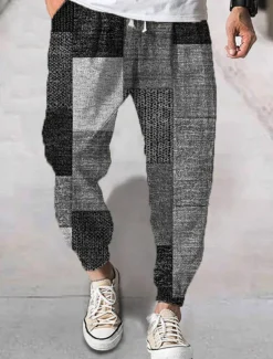 New OUKU Men's Joggers Trousers Summer Pants Beach Pants Drawstring Elastic Waist 3D Print Color Block Graphic Prints Geometry Comfort Breathable Sports Outdoor Casual Daily Streetwear Designer Yellow Green