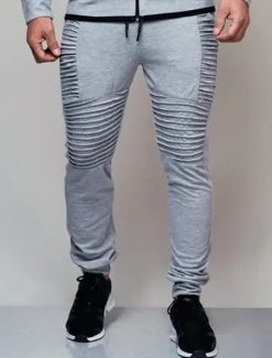 Sale OUKU Men's Jogging Running Sweatpants Casual Solid Drawstring Gym Athletic Pants Trendy Fitted Slim Mid-Waist Track Pants Army Green