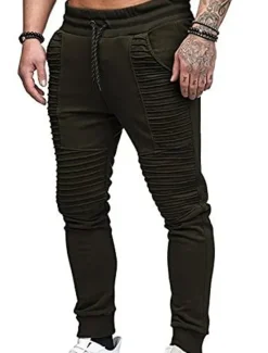 Sale OUKU Men's Jogging Running Sweatpants Casual Solid Drawstring Gym Athletic Pants Trendy Fitted Slim Mid-Waist Track Pants Army Green