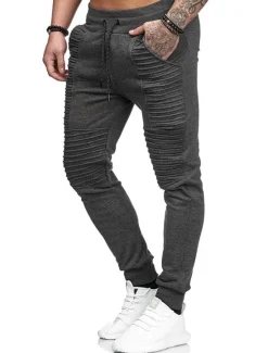 Sale OUKU Men's Jogging Running Sweatpants Casual Solid Drawstring Gym Athletic Pants Trendy Fitted Slim Mid-Waist Track Pants Army Green