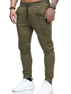 Sale OUKU Men's Jogging Running Sweatpants Casual Solid Drawstring Gym Athletic Pants Trendy Fitted Slim Mid-Waist Track Pants Army Green