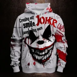 Online OUKU Men's Joker Clown Hoodies Sweatshirt Fashion Cool Long Sleeve Crew Neck Party Holiday Streetwear Drawstring Fall Winter Designer White