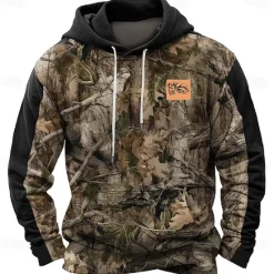 Discount OUKU Men's Jungle Hoodies Daily Casual Long Sleeve Hooded Vacation Sports Outdoor Streetwear Black Brown Print Front Pocket Spring & Fall Designer