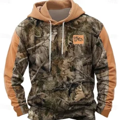 Discount OUKU Men's Jungle Hoodies Daily Casual Long Sleeve Hooded Vacation Sports Outdoor Streetwear Black Brown Print Front Pocket Spring & Fall Designer