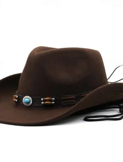 Discount OUKU Men's Kentucky Derby Hat Sun Hat Cowboy Hat Fedora Trilby Hat Black Wine Woolen Vintage Style Fashion 18th Century State of Texas Daily Theme Party Solid / Plain Color Sunscreen Cosplay