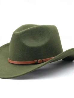 OUKU Men's Kentucky Derby Hat Sun Hat Cowboy Hat Fedora Trilby Hat Black Red Woolen Vintage Style Fashion 18th Century State of Texas Daily Theme Party Solid / Plain Color Sunscreen Adjustable Size Cosplay