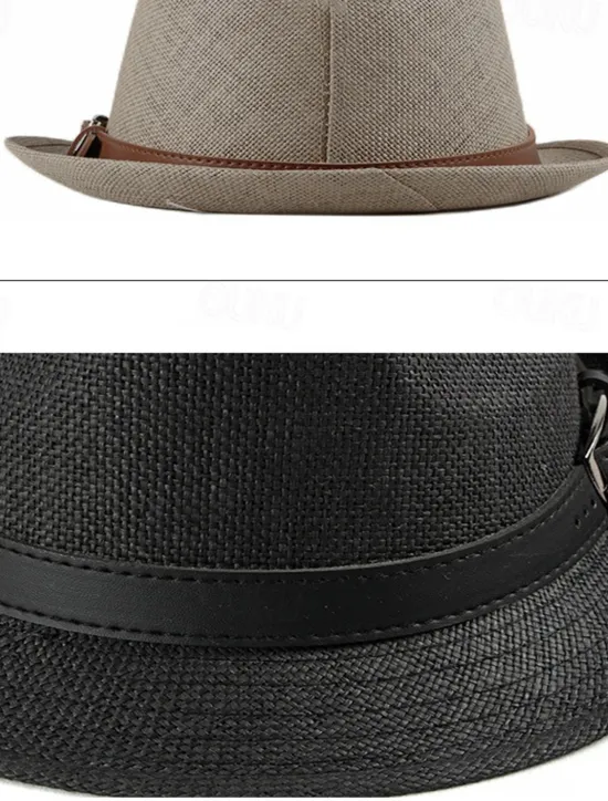 Best OUKU Men's Kentucky Derby Hat Straw Hat Sun Hat Panama Hat Fedora Trilby Hat Black White Straw Braided Simple 1920s Fashion Holiday Street Dailywear Weekend Pure Color Portable Comfort Breathable Fashion
