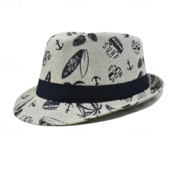 Discount OUKU Men's Kentucky Derby Hat Sun Hat Party Hat Dress Hat White khaki Cotton Fashion Casual Street Daily Coconut Tree Sunscreen Breathable