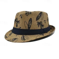 Discount OUKU Men's Kentucky Derby Hat Sun Hat Party Hat Dress Hat White khaki Cotton Fashion Casual Street Daily Coconut Tree Sunscreen Breathable