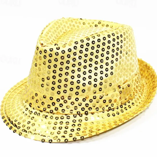 New OUKU Men's Kentucky Derby Hat Sun Hat Party Hat Yellow Red Polyester Sequins Fashion Casual Daily Saint Patrick Day Solid Color Sunscreen Breathable