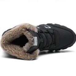 Hot OUKU Men's Khaki Winter Hiking Boots – Fur-Lined Warm Outdoor Boots with Durable Non-Slip Sole for Cold Weather