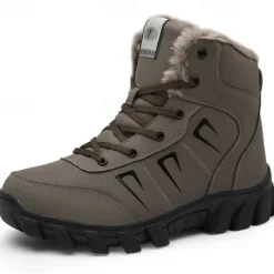 Hot OUKU Men's Khaki Winter Hiking Boots – Fur-Lined Warm Outdoor Boots with Durable Non-Slip Sole for Cold Weather