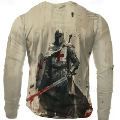 Clearance OUKU Men's Knights Templar Christian T shirt Henley Shirt Long Sleeve 3D Print Designer Retro Vintage Street Casual Daily Summer Spring Fall Henley Henley T-Shirt Khaki