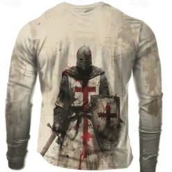 Clearance OUKU Men's Knights Templar Christian T shirt Henley Shirt Long Sleeve 3D Print Designer Retro Vintage Street Casual Daily Summer Spring Fall Henley Henley T-Shirt Khaki