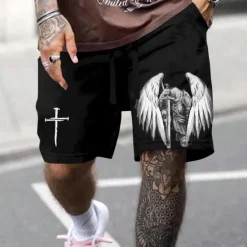 New OUKU Men's Knights Templar Cross Religion Sweat Shorts Beach Shorts Terry Shorts Mid Waist Vintage Casual Daily Holiday Streetwear Drawstring Elastic Waist 3D Print Designer Clothing Apparel
