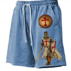 Hot OUKU Men's Knights Templar 3D Print Cross Board Shorts Swim Shorts Swim Trunks Mid Waist Hawaiian Casual Holiday Beach Drawstring with Mesh lining Elastic Waist Designer Clothing Apparel